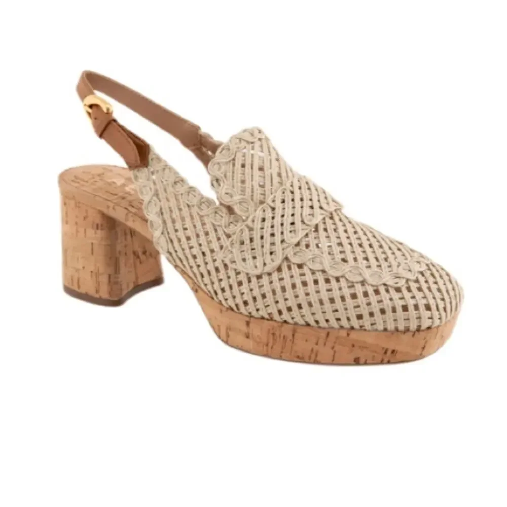 AEROSOLES Platform Slingback in Natural Raffia Fabric STYLE SANTINA Size 6.5 New